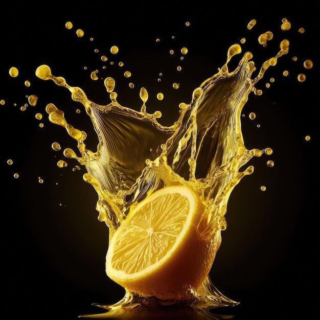 lemon and lemon splash on black