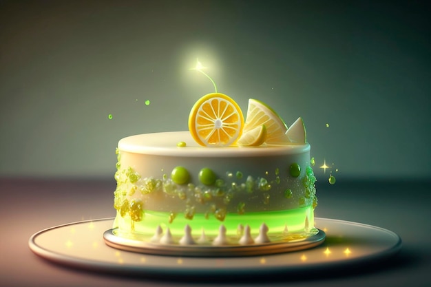 사진 레몬 라임 생일 케이크 레몬 프로스팅을 곁들인 케이크