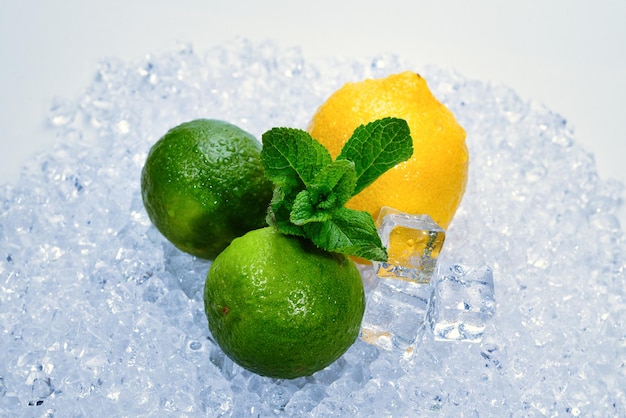 Lemon lime and mint on ice