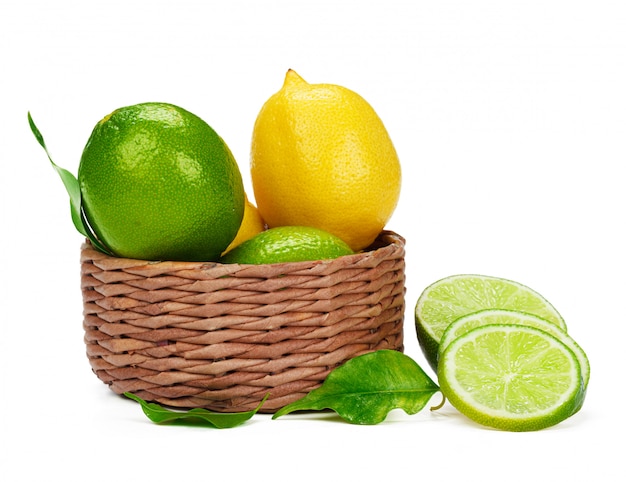 Lemon and lime together isolated on white background