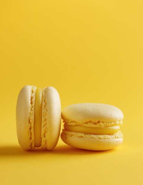 Lemon macaroons on a yellow background