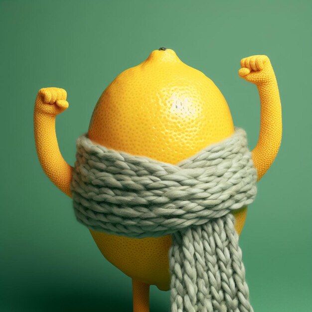 Lemon Man in a Chunky Scarf Elevation Angle Joyful and Optimistic