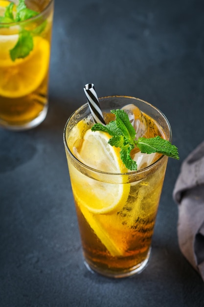 Lemon mint iced tea cocktail refreshing drink for summer days