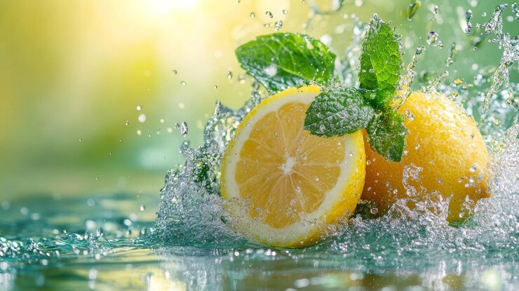 Фотография лимонные и мятные кусочки в воде