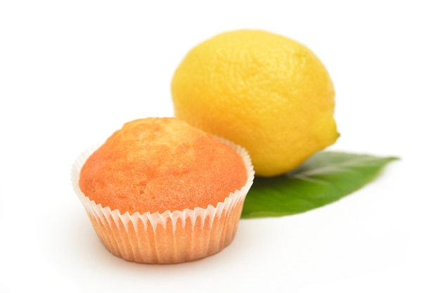 Lemon muffins on white background