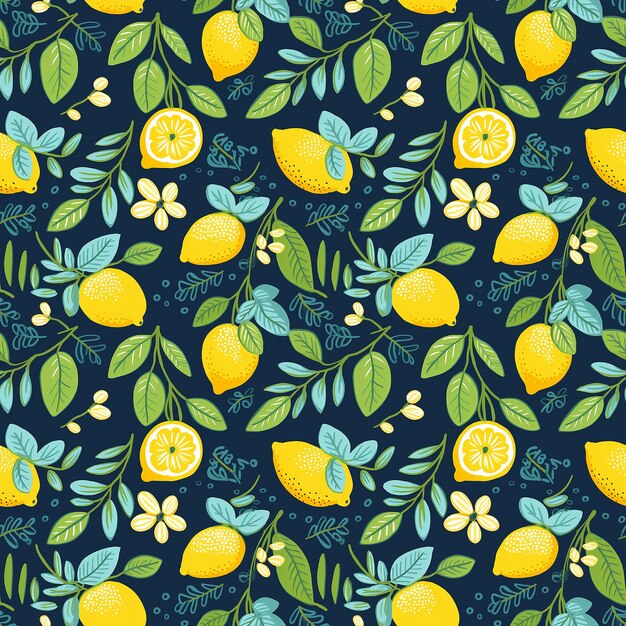 lemon naive art Seamless pattern