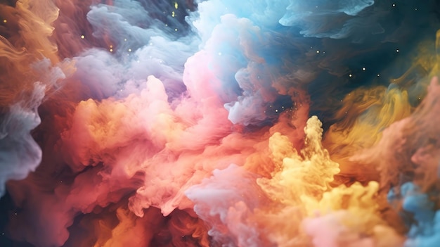 Lemon Nebulae And Galaxies Float In Space In The Smokelike Clouds Of Gas Generative AI