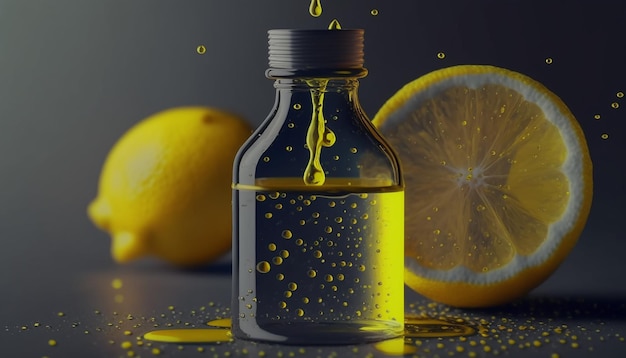 Lemon oil in a transparent jar Generative AI