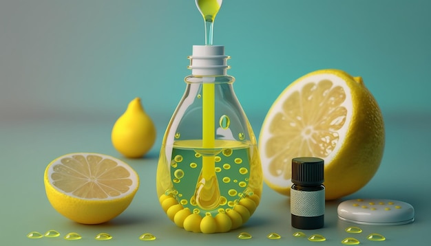 Lemon oil in a transparent jar Generative AI
