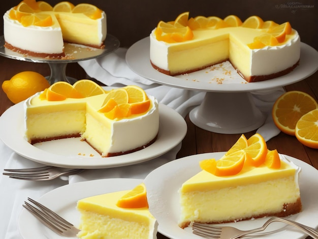 Lemon orange Creamy Cake Dessert or cheesecake ai generated