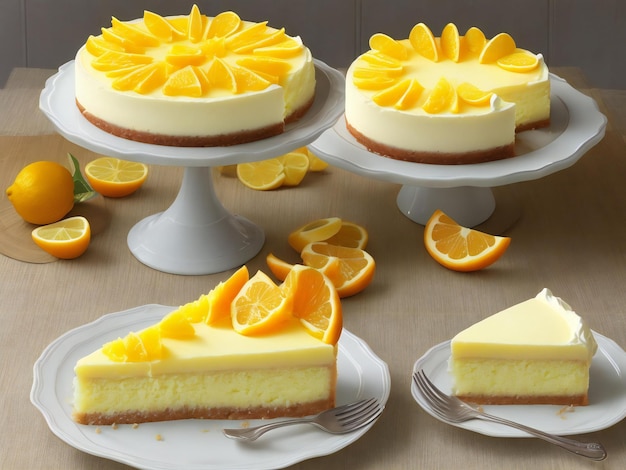 Lemon orange Creamy Cake Dessert or cheesecake ai generated