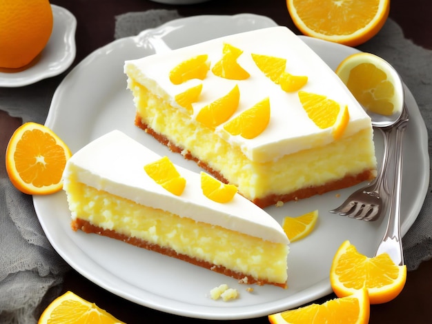 Lemon orange Creamy Cake Dessert or cheesecake ai generated