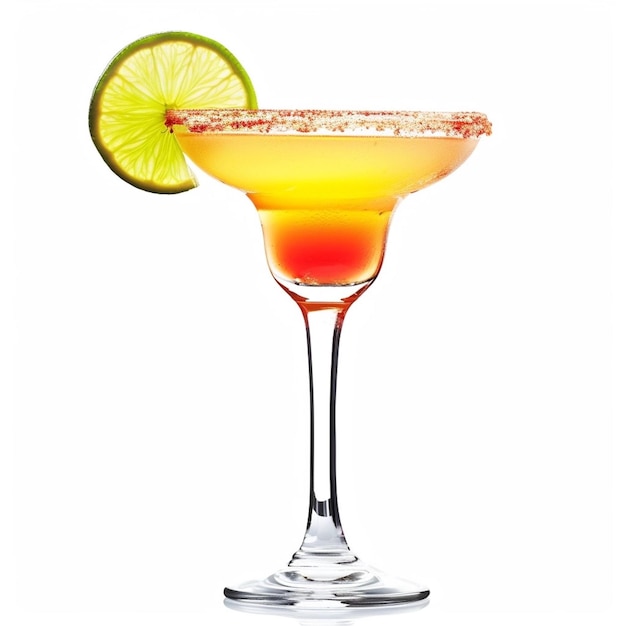 Lemon and orange Fruit juice cocktails elegant wine glasses white background