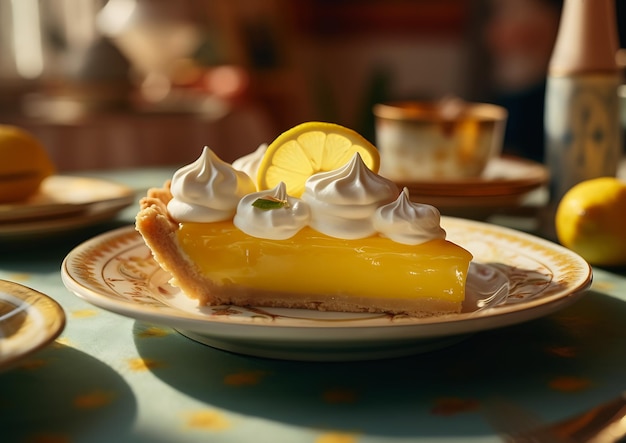 Photo lemon pie in the summer sun