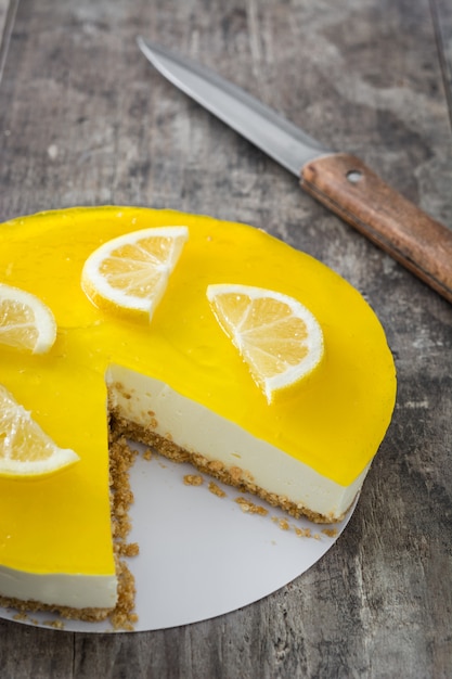 Lemon pie on wooden surface