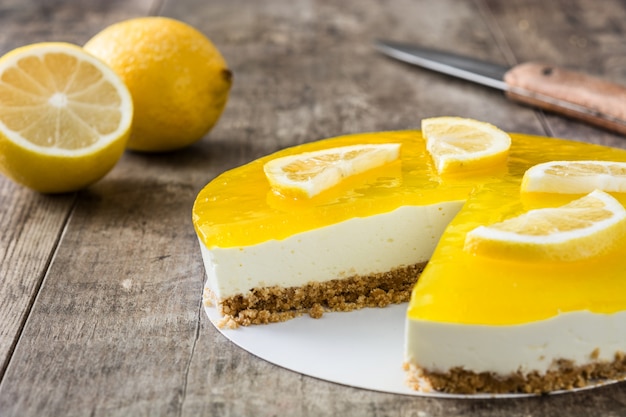 Lemon pie on wooden surface