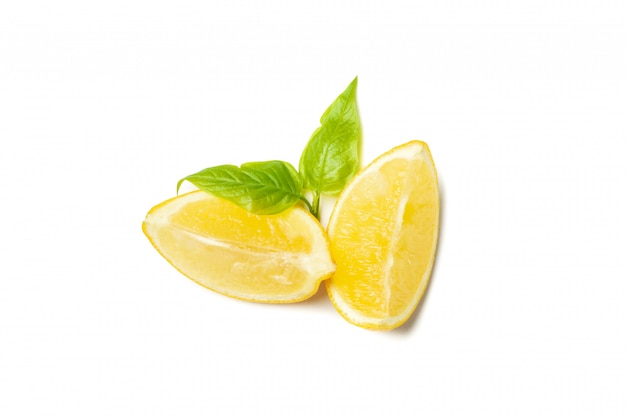 Lemon pieces isolated. Ripe fruit