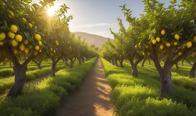 Лимонные плантации Деревья с зрелыми лимонными плодами