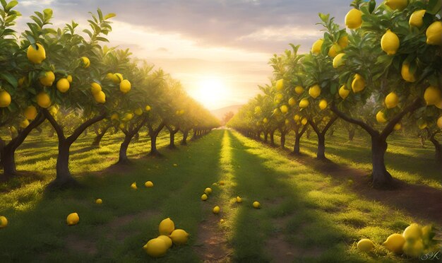 Lemon plantations Trees with ripe lemon fruit