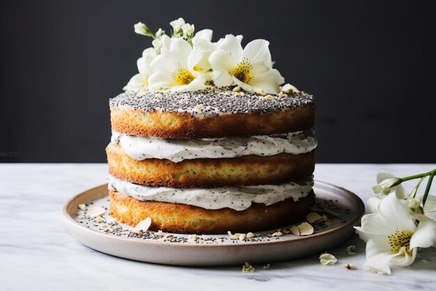 Lemon Poppy Seed Ricotta Almond Coconut Cake