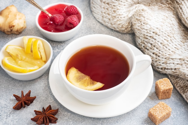 Lemon raspberry jam hot tea.