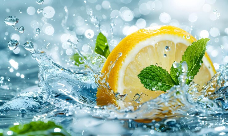 Фотография лимонный кусочек погружается в воду с брызгами 1721159760 4
