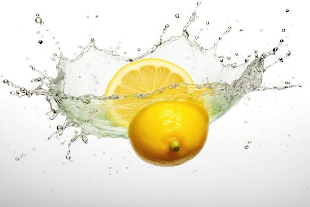 Lemon slice water splash isolated on white background