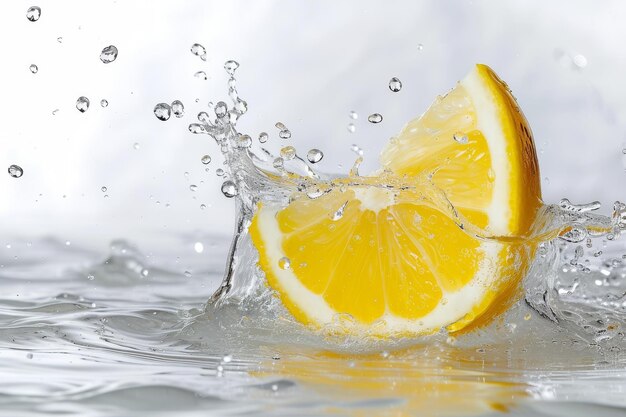 Lemon slice and water splash on white background Wallpaper Banner Backdrop