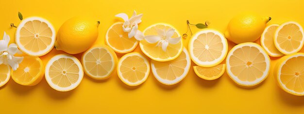 Lemon slices on bright yellow background