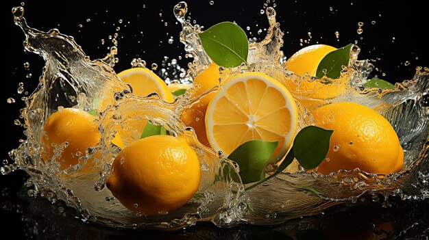 Lemon slices falling into water with splash