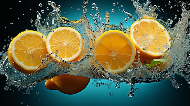 Lemon Slices Splash in Water