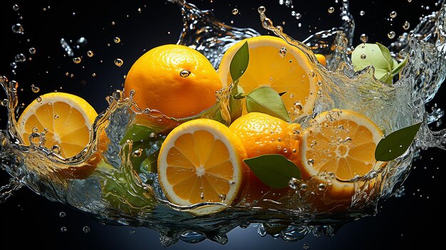 Lemon Slices Splashing in Water