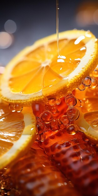 a lemon slices with bubbles of water