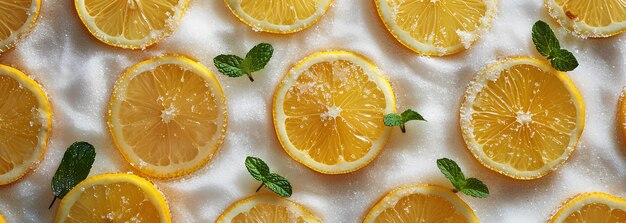 Foto fette di limone con zucchero e menta dolce dessert