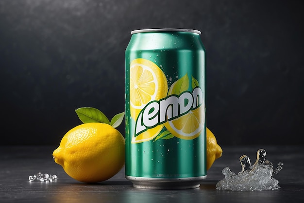 사진 금속 캔 에 담긴 레몬 소다 음료