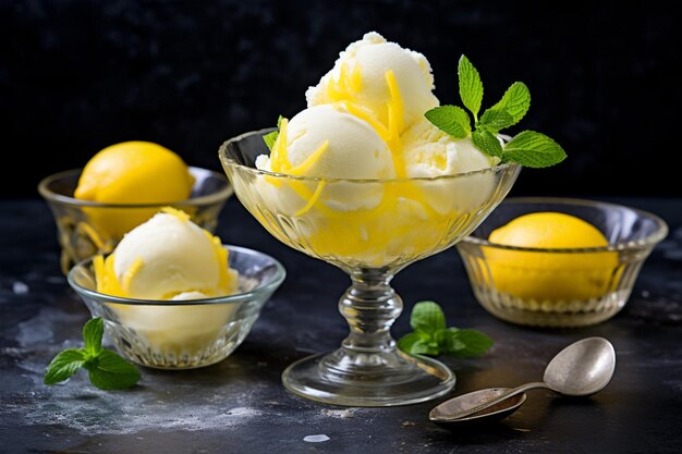 Foto sorbetto al limone in bicchieri