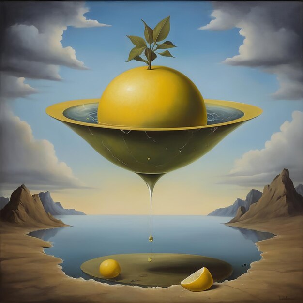 Lemon surrealist painting funny AI generated by leonardo AlbedoBaseXL