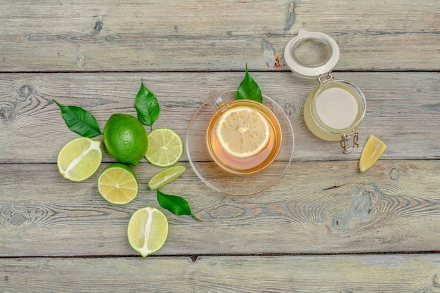 Lemon tea with lemon and limes