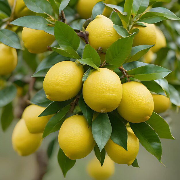 数枚の葉を持つ緑の葉の束を持つレモンの木