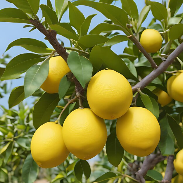 a lemon tree with a bunch of green leaves that says lemons