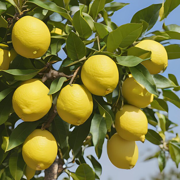 それからぶら下がっているレモンの束を持つレモンの木