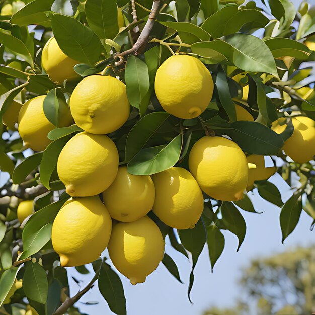 Foto un albero di limoni con un mucchio di limoni appesi da esso