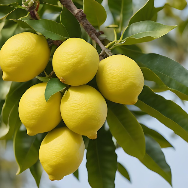 それからぶら下がっているレモンの束を持つレモンの木