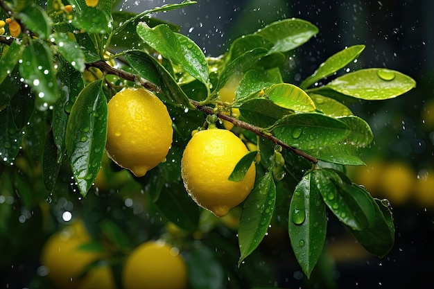 Photo a lemon tree with green leaves and a lemon on it.