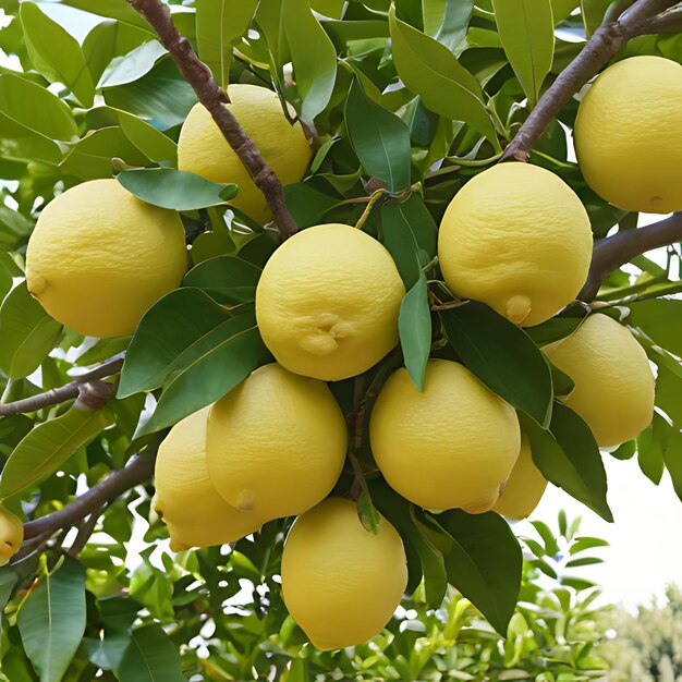 лимонное дерево с лимоном на нем и ветвью с листьями