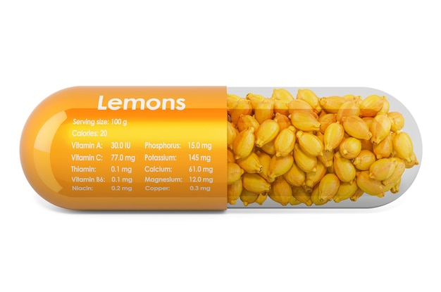 Lemon vitamins and minerals composition in lemons 3D rendering