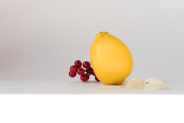 Lemon on a white background with an empty space