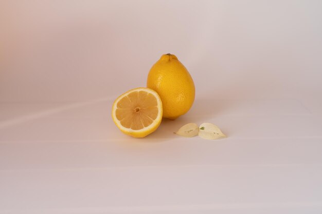Lemon on a white background with an empty space
