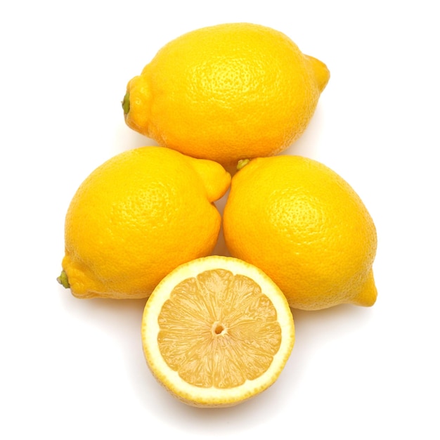 Lemon whole and slice fruit isolated on white background Perfectly retouched full depth of field on the photo Top view flat lay