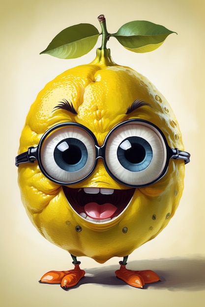 a lemon with glasses and a smile